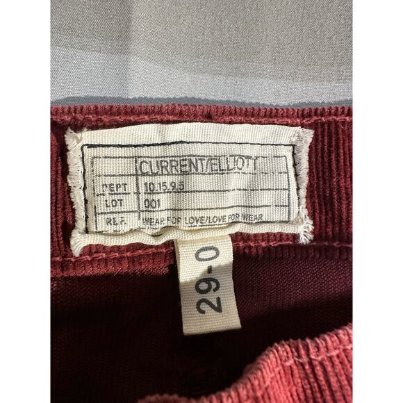 Current Elliott Pants 29 Red Corduroy Burgundy Stiletto Ankle Skinny Mid Rise - Picture 2 of 9